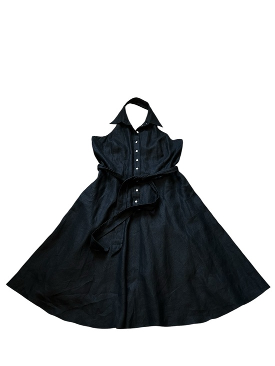 Lauren Ralph Lauren Dresses & Skirts - Ralph Lauren Linen Halter Midi Dress Black Tie Belt Minimalist Coastal Summer